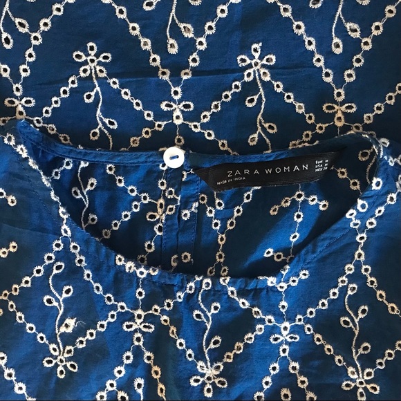 Zara Sz M embroidered blue Scalloped Shirt Top - Picture 13 of 15